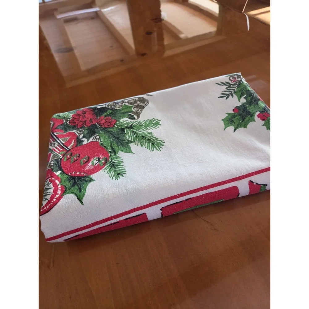 Vintage Christmas Tablecloth MCM 52x68 Retro Some Minor Flaws See Pics